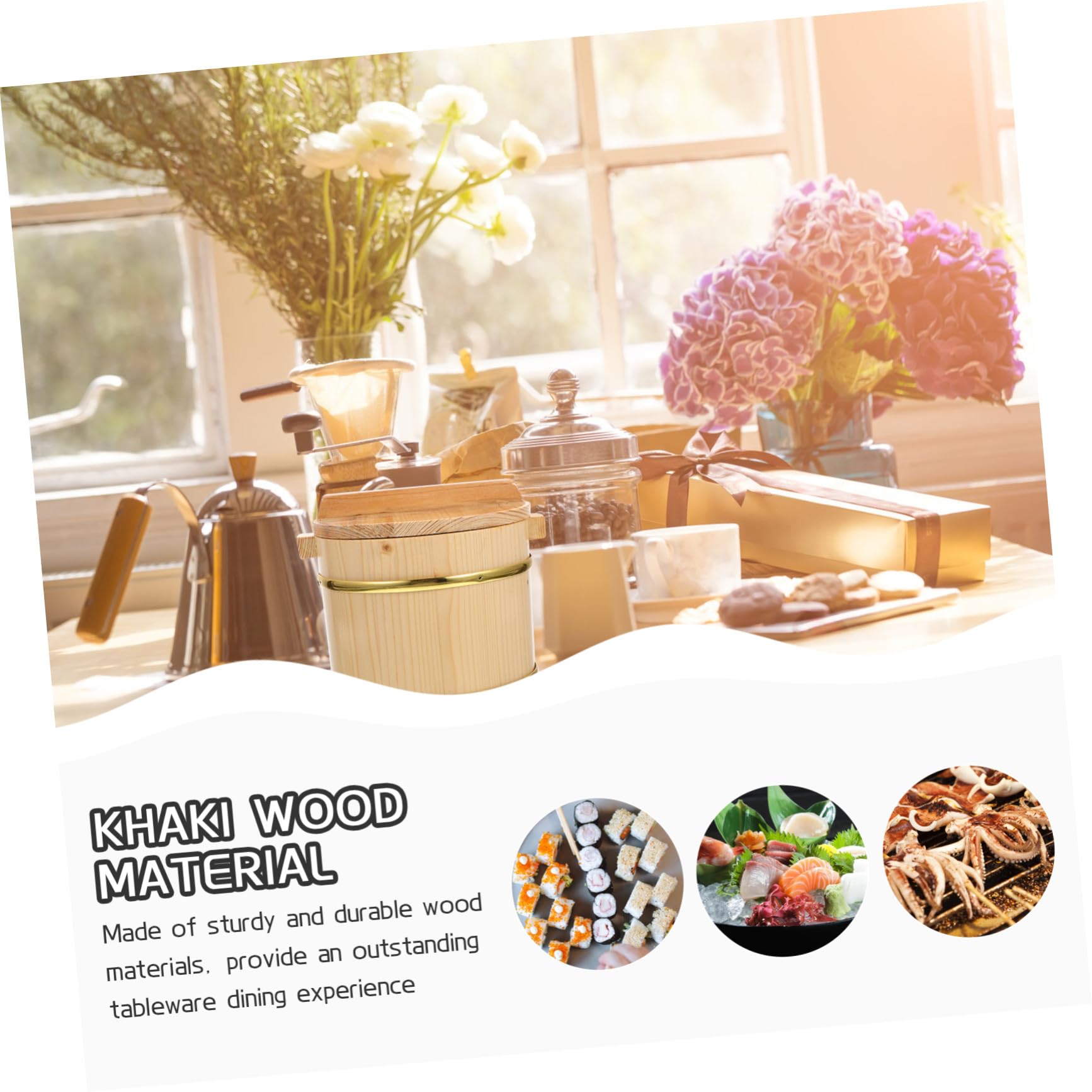 Secchiello per Mescolare Riso Sushi Coperchio Contenitore in Legno Naturale per Servire Riso Giapponese Design Rotondo Facile da Pulire Adatto a Sushi e Bibimbap