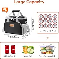 Vista 83 de Lifewit Bolsa de Almuerzo Mediana Aislada Caja de Almuerzo Hielera Suave Bolsa Refrigerante para Adultos Hombres Mujeres, Gris 12 Latas (9L)
