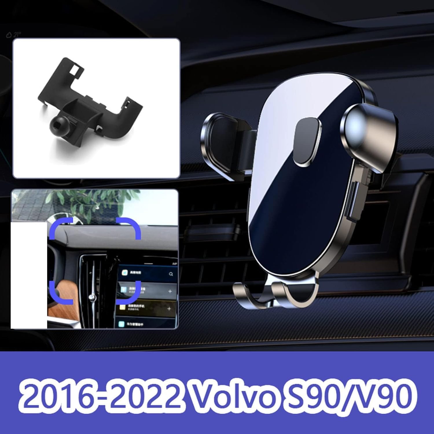 Car Phone Mount for Volvo S90/V90 2016-2022, 360° Rotation Adjustable Holder, Secure Grip, Easy One Hand Use, Hands Free for Safe Driving, Durable Everyday Design