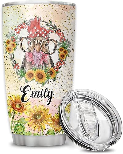 Miniatura 2 de Vaso personalizado de pollo con girasoles Just a Girl Who Loves Polickens para mujeres niñas hijas hermanas amantes de los animales vasos de viaje