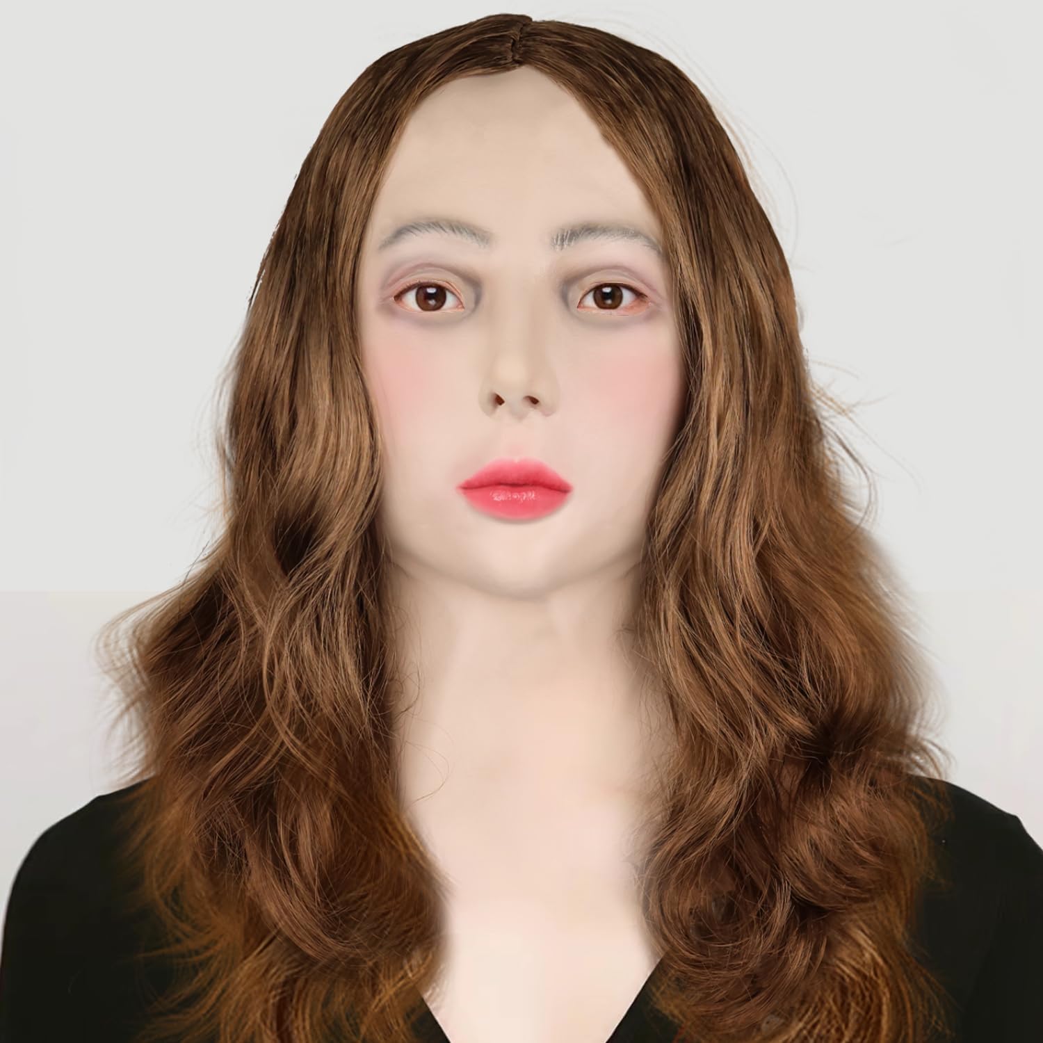 Halloween Mask Costume Woman Face with Long Hair, Halloween Party Mask Latex Full Head Masks Crossdressing Cosplay Party Fancy Dress