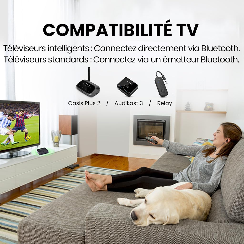 Avantree NB16-Q - Écouteurs Bluetooth 5.2 Intra-Auriculaires avec Qualcomm aptX Adaptive, 20h d’Autonomie, Confortables & Sécurisés pour Smartphones, Smart TVs et PCs