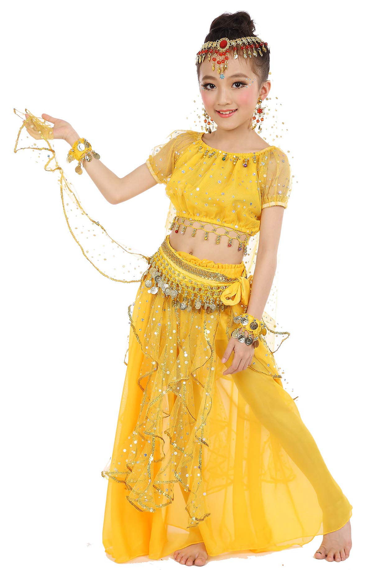 Cielary Girls Belly Dance Top Skirt Set Halloween Costume with Head Veil,Waist Chain