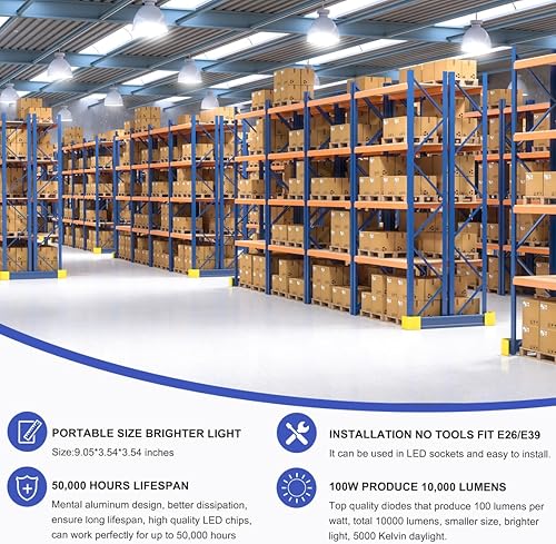 Miniatura 4 de Paquete de 2 bombillas LED de maíz de 100 W, 10000 lúmenes, 5000 K, luz diurna, E26E39, bombilla de maíz LED para exteriores, interiores, garaje,