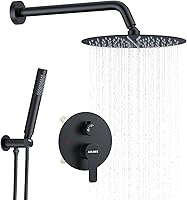 Vista 12 de KOJOX - Sistema de ducha negro mate con cabezal de ducha de lluvia de alta presión, cabezal de ducha de mano, mezclador de baño de lujo, juego