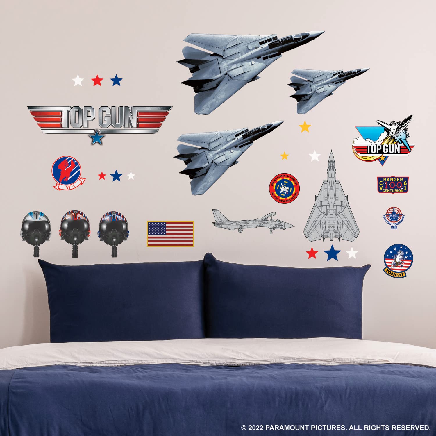 Adesivi Top Gun Repositionabili TGN - Set 36 Stickers Parete Rimovibili, Bandiera E Aerei - Foto 1
