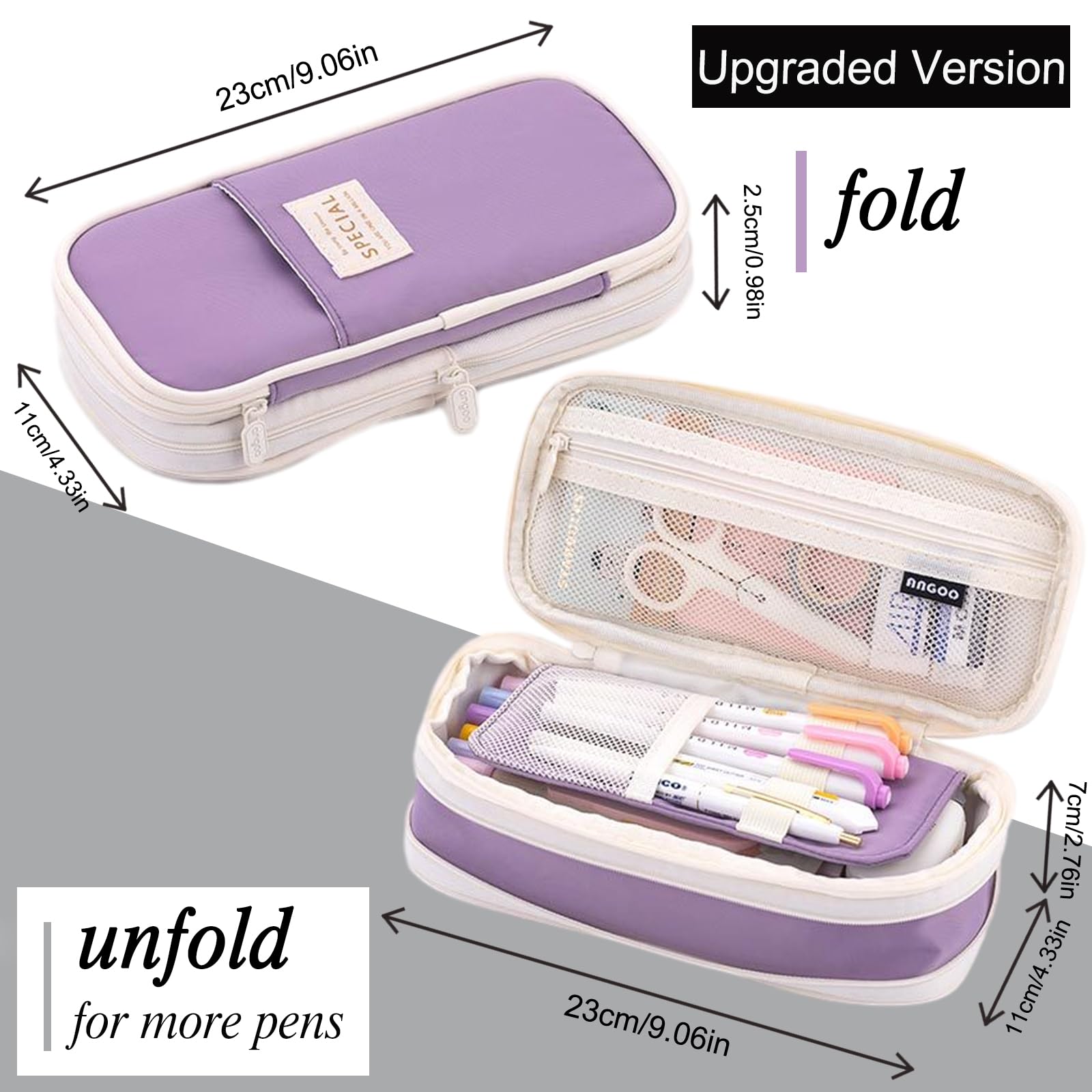 WAFJAMF Large Capacity Pencil Box with Zipper Large Capacity Storage Bag Pen Pouch Case for Office Travel - Purple - Image 2