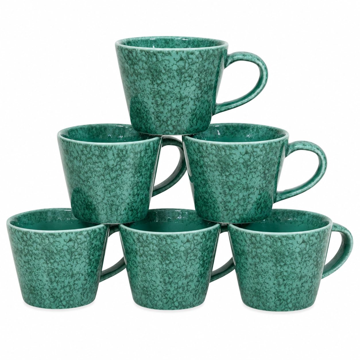 myGrtfam Reactive Marble Glaze Coffee Mug Set of 6, Stoneware, Emerald Green, 12 oz, Speckled Design, Microwave & Dishwasher Safe, 14x10x7.5 cm — image 1