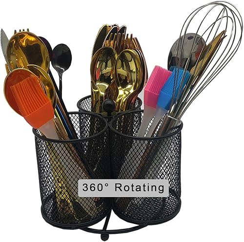 BESSKON Soporte para cubiertos de fiesta, organizador de cubiertos de pícnic, soporte giratorio de 360, soporte de cubiertos de malla de 3