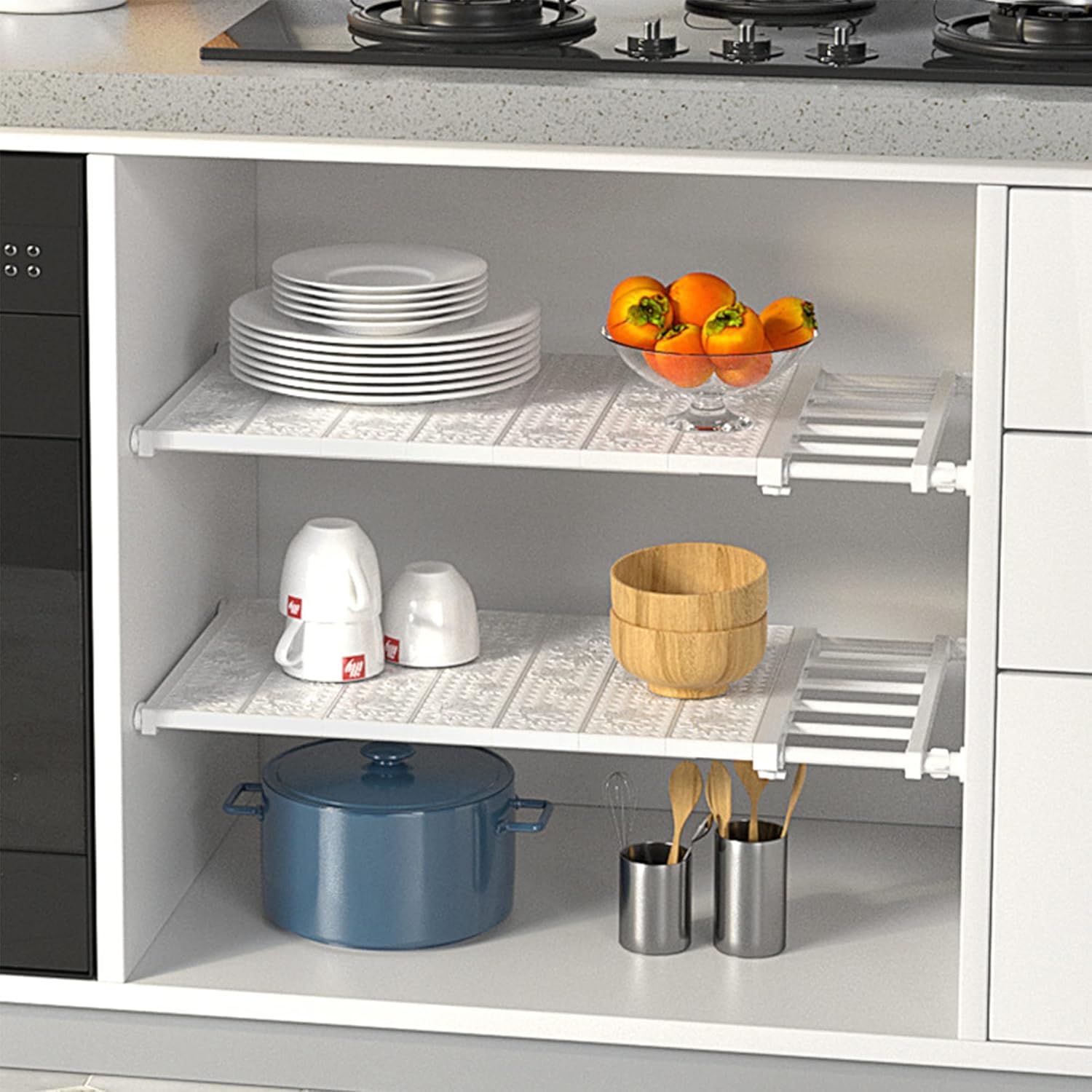 KRLZ Wardrobe Closet Storage Shelf Cabinet Stretchable Layered Partition Rack Layered Telescopic Baffle Nail-Free Shelf(38-60cm)-image-42