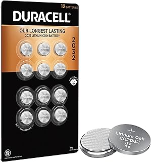 Duracell CR2032 3V Lithium Battery, Child Safety Features, 12 Count Pack, Lithium Coin Battery for Key Fob, Car Remote, Gl...