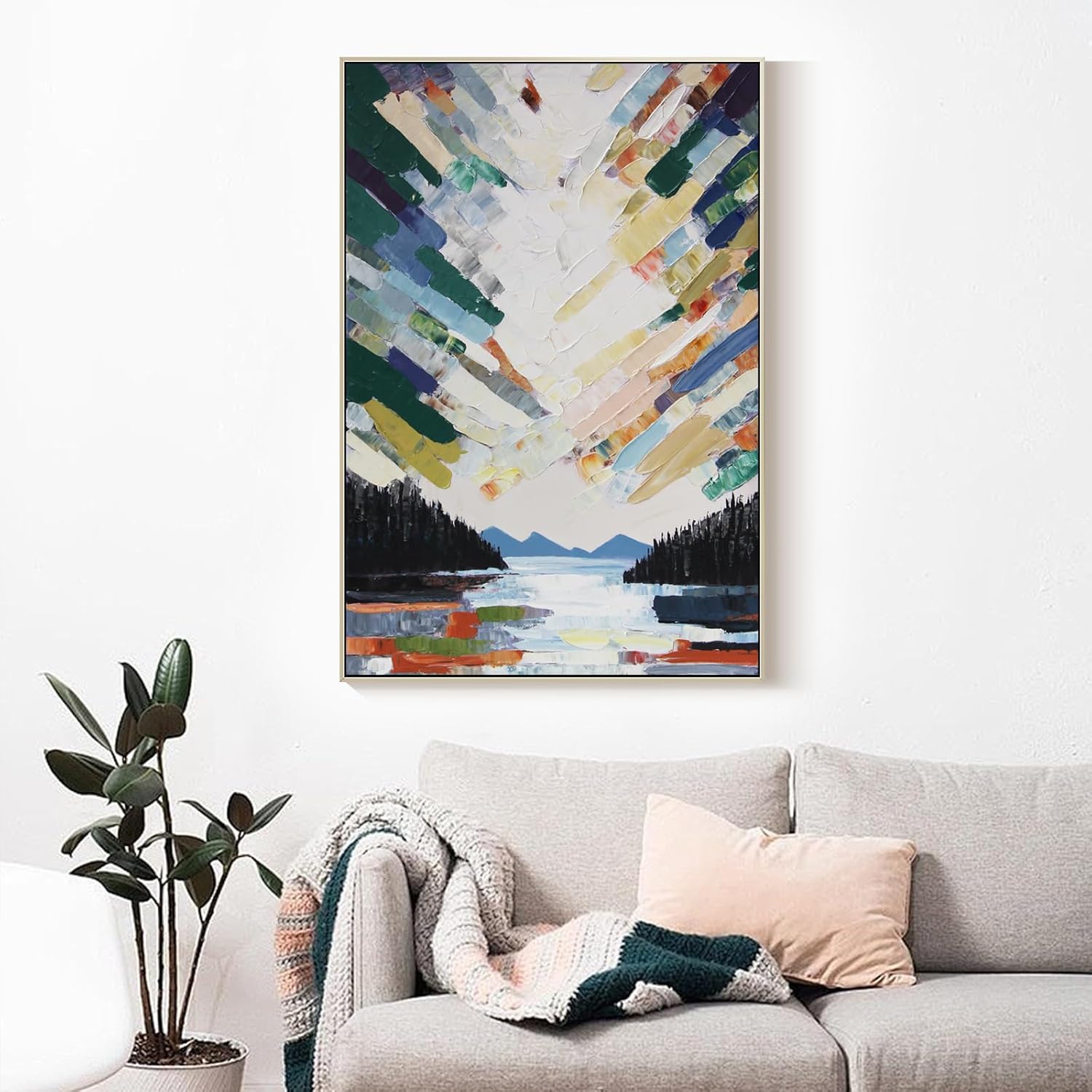 GeekMacro Abstract Textured Painting Hand Painted Colorful Wall Art for Living Room Large Framed Modern Canvas Artwork 45x30 Vertical Wall Decor