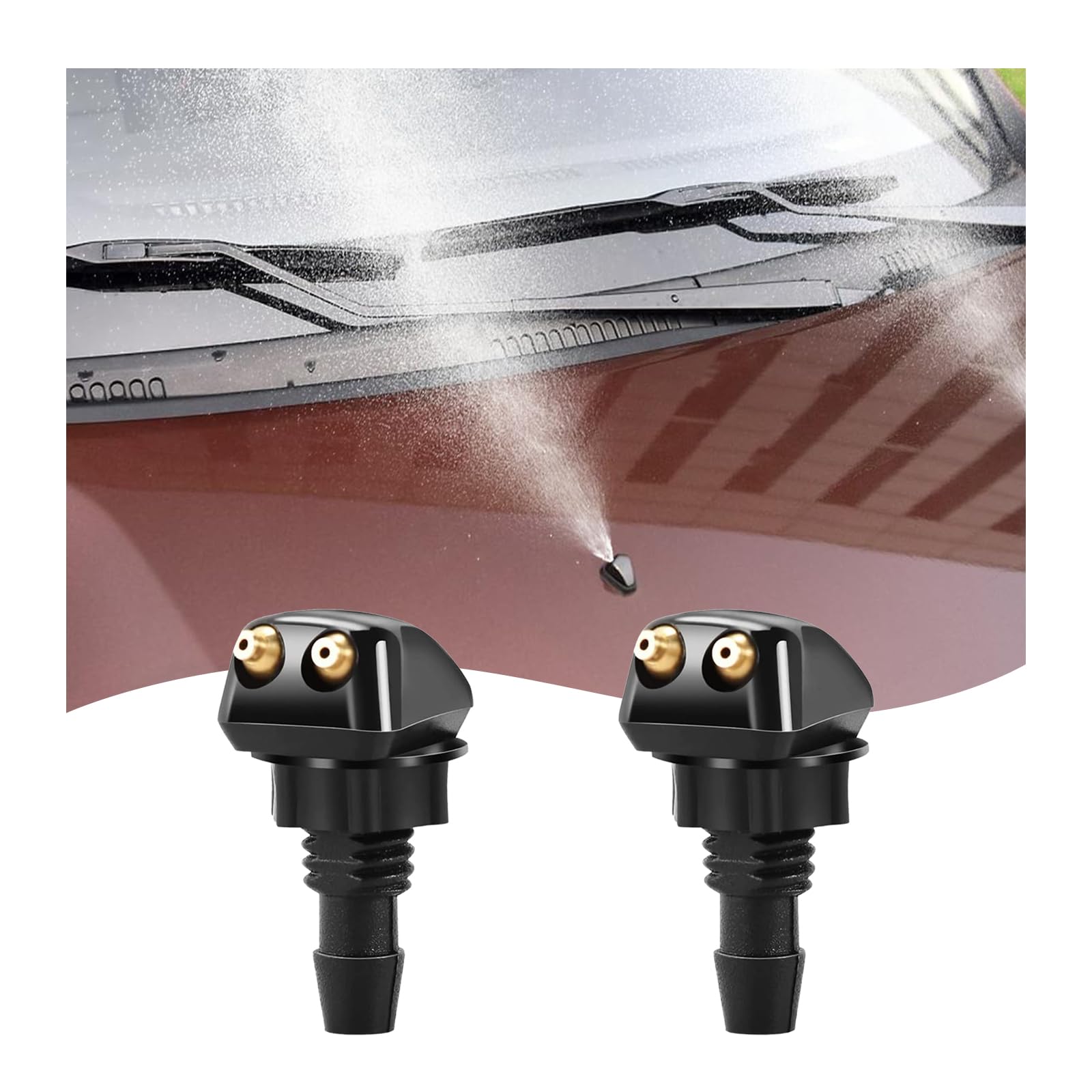 Kewucn 2PCS Front Windshield Washer Nozzles, Auto Windshield Washer Nozzles Replacement Parts, Straight Pillar Double-Hole Wiper Sprayer Kit, Universal for Most Car, SUV, Truck