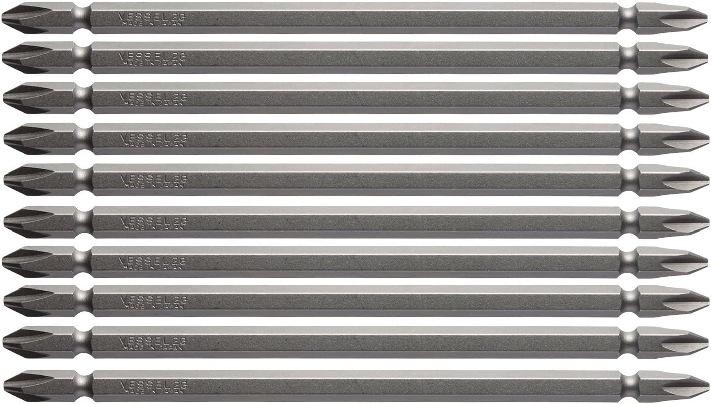 VESSEL Double-ended Bit Air for Electric Drivers +2 x 150 mm Set of 10 Hardness: G (Standard Hardness) A14 ZP