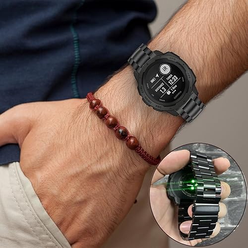 Miniatura 7 de Correa de metal para Garmin Instinct 12 Solar Watch, Instinct 3 de 1.772 in, acero inoxidable sólido, correa de repuesto para hombre para Garmin