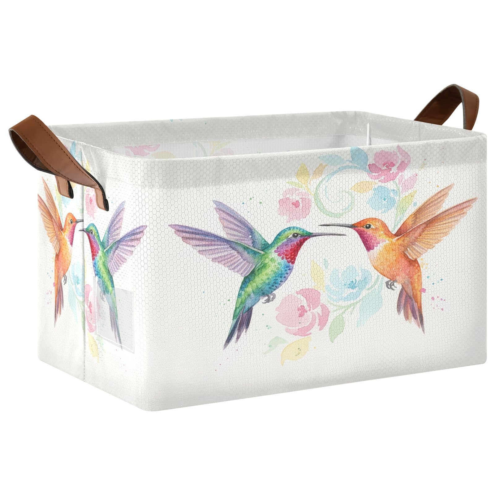 Ewusp Hummingbirds Storage Basket with Handles Waterproof Collapsible Storage Bin Closet Organiser Dog Toy Basket for Bedroom Nursery Office Home Organizing