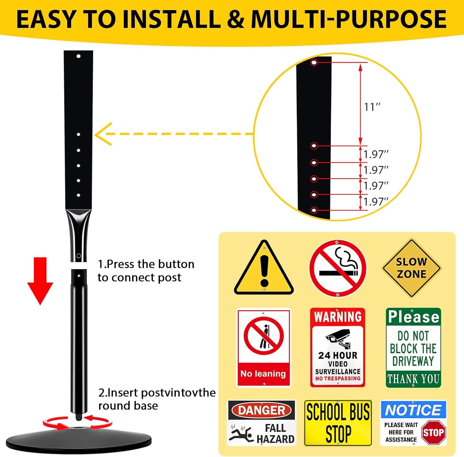 heavy duty cast iron sign post, 12" round base, 48" movable sign stand 1pack-round base-20lbs