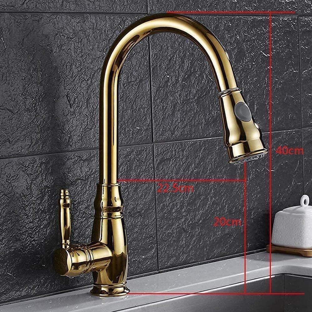-Taps,Faucets,Hot Cold Pull-Out Kitchen Faucet 360° Rotating Sink Faucet, 2 Types of Water Outlet, Single Switch Mixing Faucet/Gold/H-40 cm(Gold)