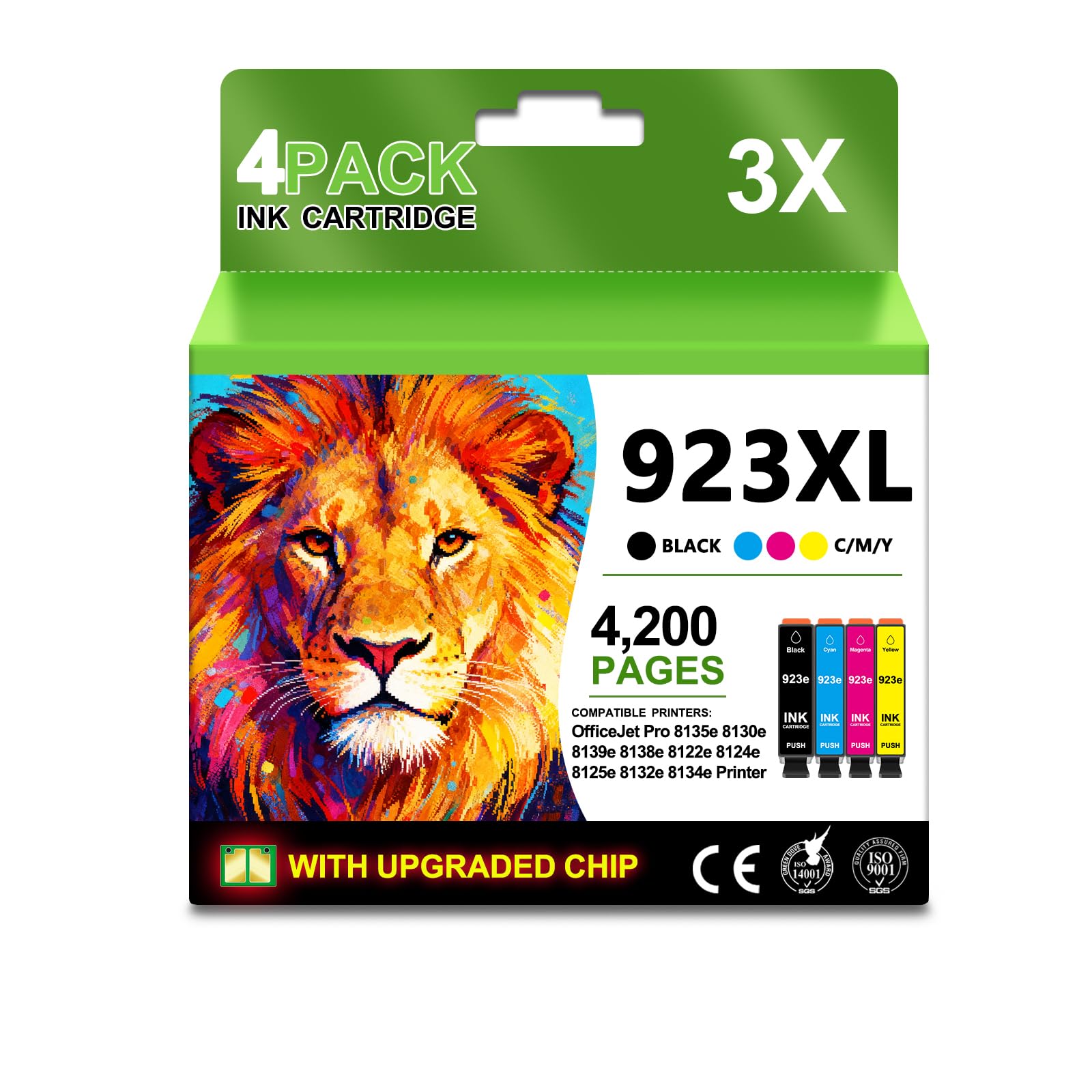923XL 923e 923 Ink Cartridges (4 Pack with Chip) | for OfficeJet Pro 8130e 8135e 8139e 8138e 8122e 8120 8124e 8125e 8130 8132e 8134e Printers