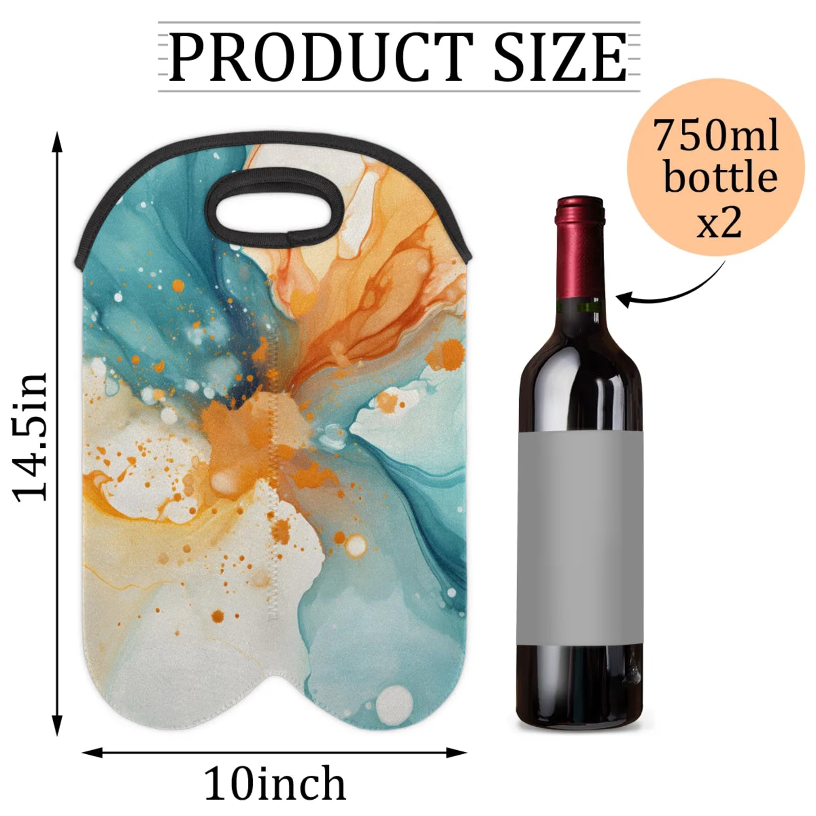 GzLeyigou 2 Bottles Lighter Dynamic Colors Wine Bag Sleeve Totes Abstract Art Neoprene Protective Wine Carrier Bag for Wine,Water, Champagne, Beer, Baby Bottles,Gift 14.5 x 10 Inches