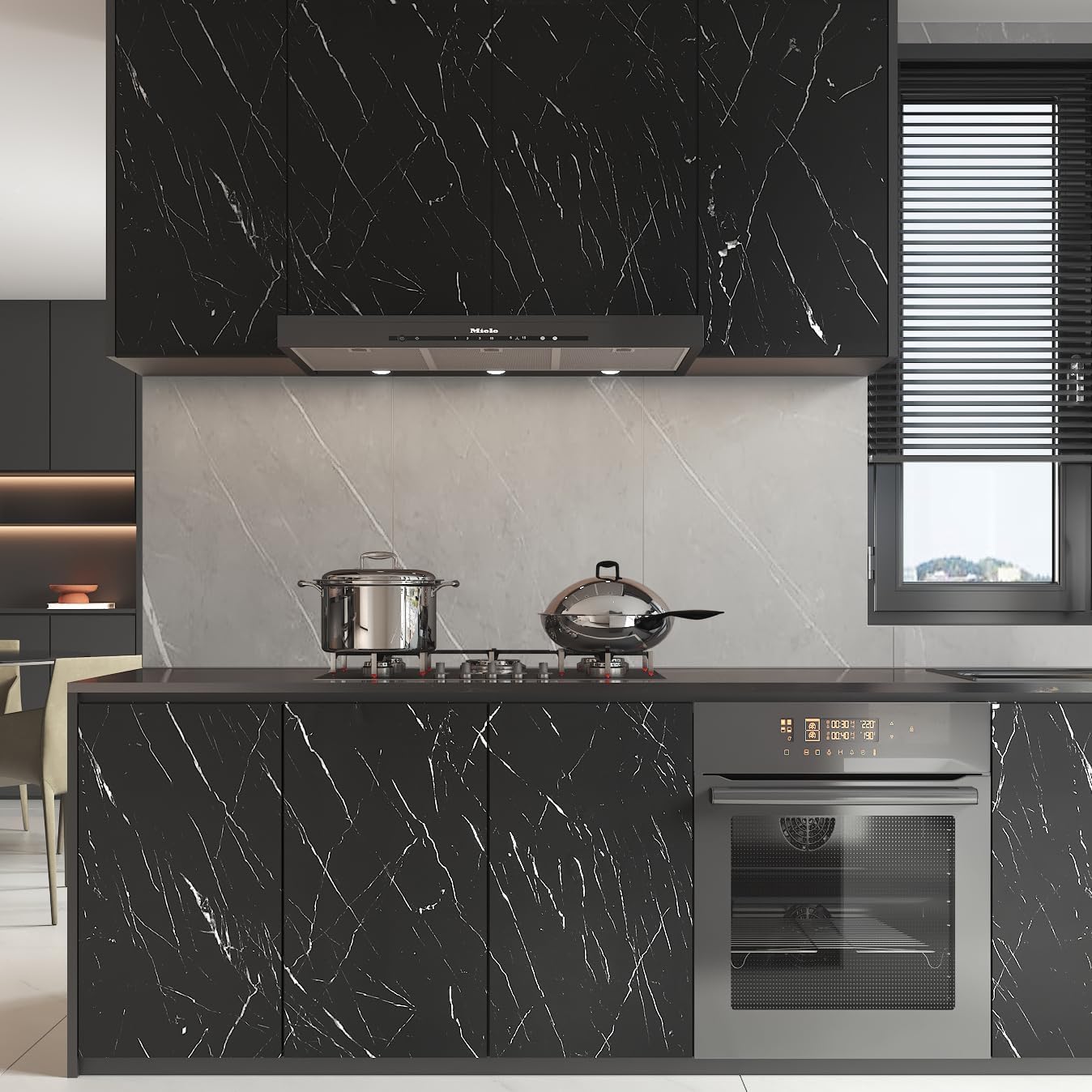 LACHEERY 15.8"x276" Matte Black Marble Contact Paper Peel and Stick for Cabinets Black Marble Wallpaper Peel and Stick for Wall Bedroom Waterproof Self Adhesive Marble Vinyl Wrap for Cabinets Desk