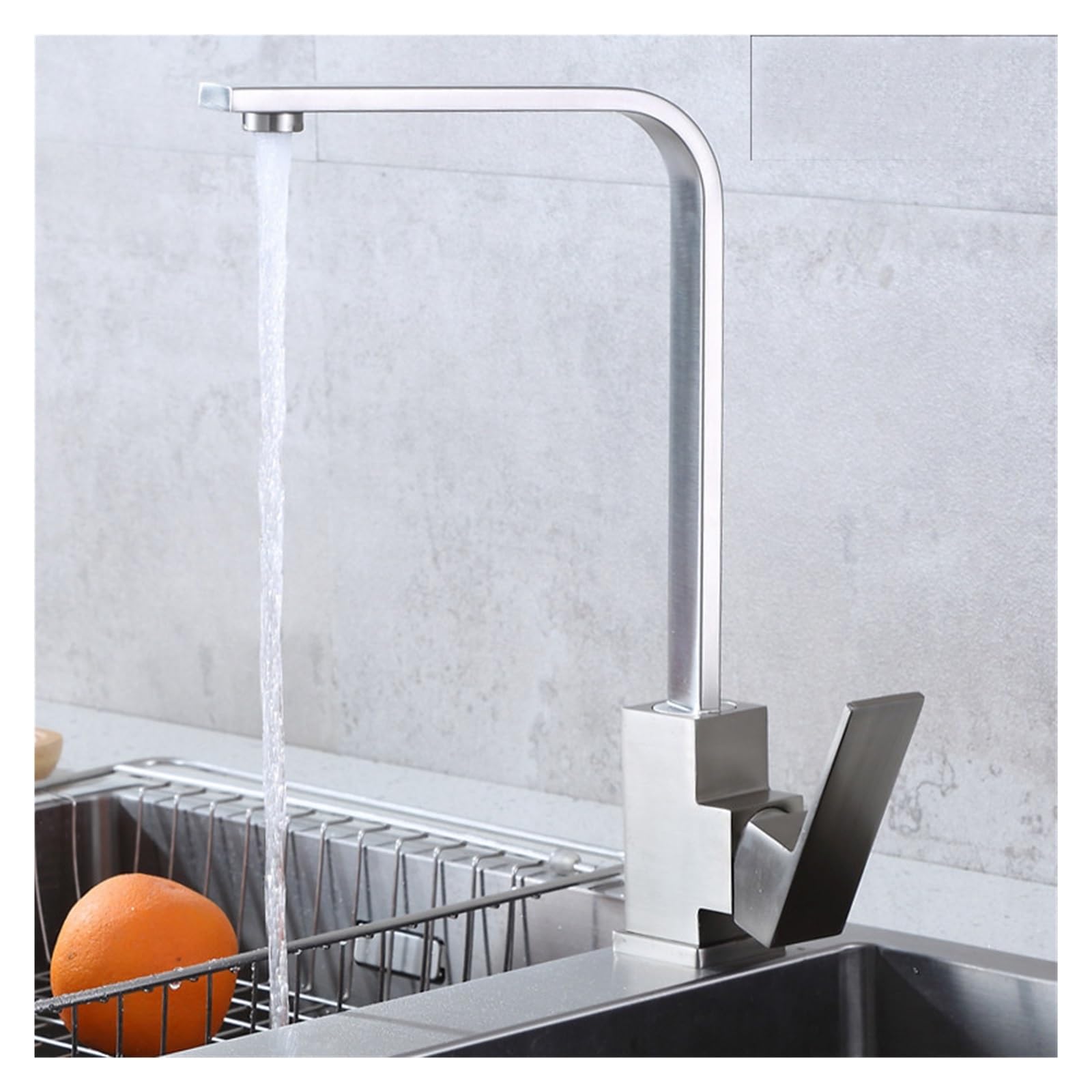 ZYCHSJXA Square Matte Black/Chrome Hot and Cold Kitchen Sink Faucet 360 Degree Swivel Mixer Deck Mount Faucet(Brushed Nickel)