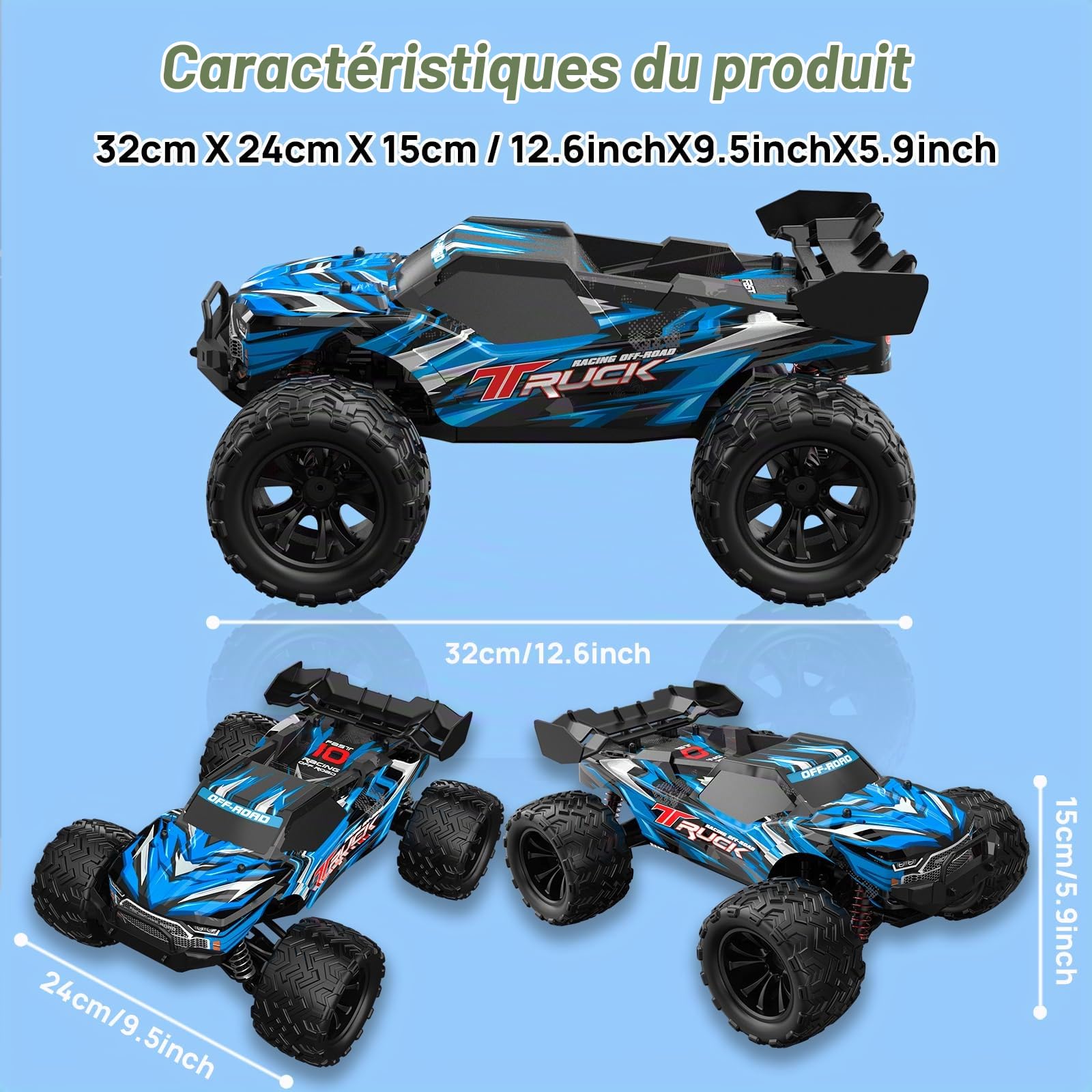 Voiture Télécommandée Rapide 40 KM/H pour Adultes, Monster Truck Télécommandé 1:16, Voiture RC 4WD Tout-Terrain RC Car avec 2 Batteries pour Enfants Garçons