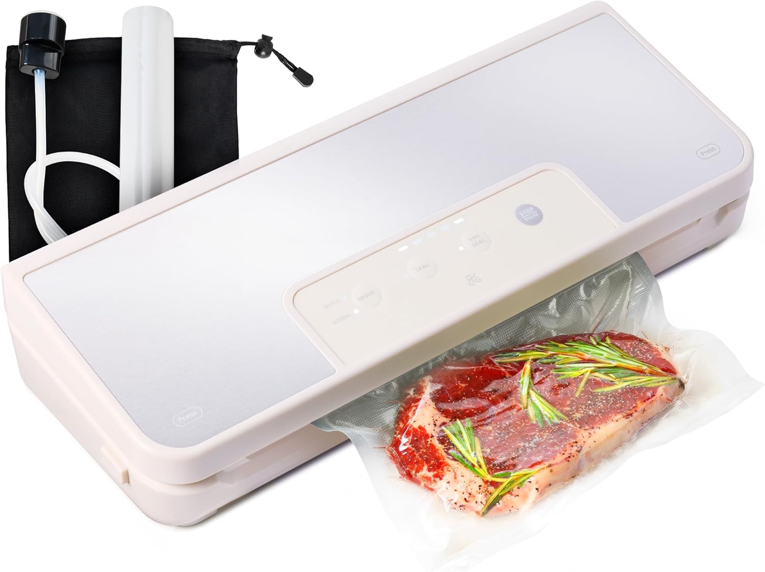 Greater Goods Vacuum Sealer – Powerful, Compact, with 4-in-1 Functions, Built-in Cutter, and Vacuum Seal Bags, Ideal for Sous Vide and Food Storage (Onyx Black)