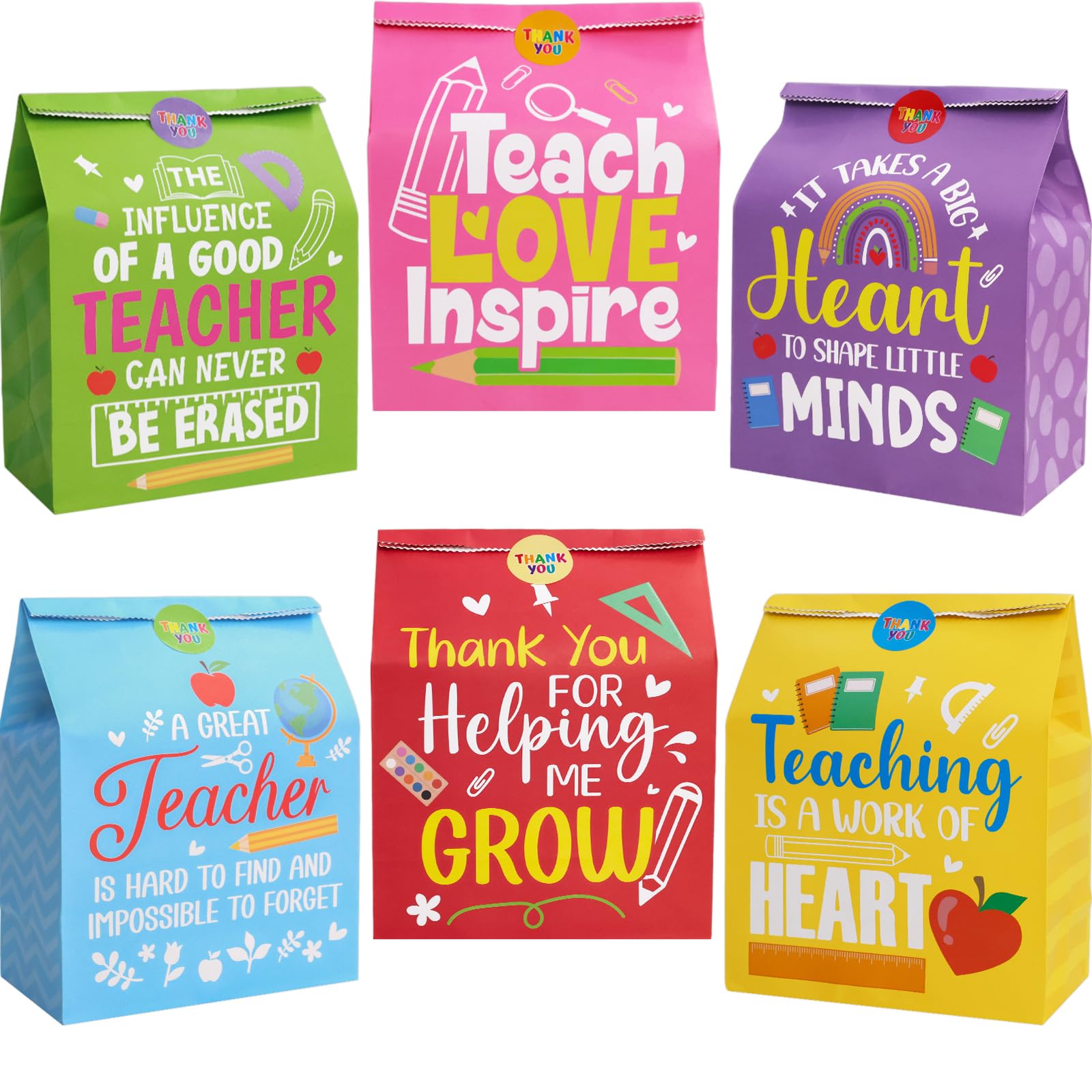 Fancy Land Teacher Appreciation Gift Bags 18 Pcs Thank You Teachers Paper Bags Party Favor Bright Color