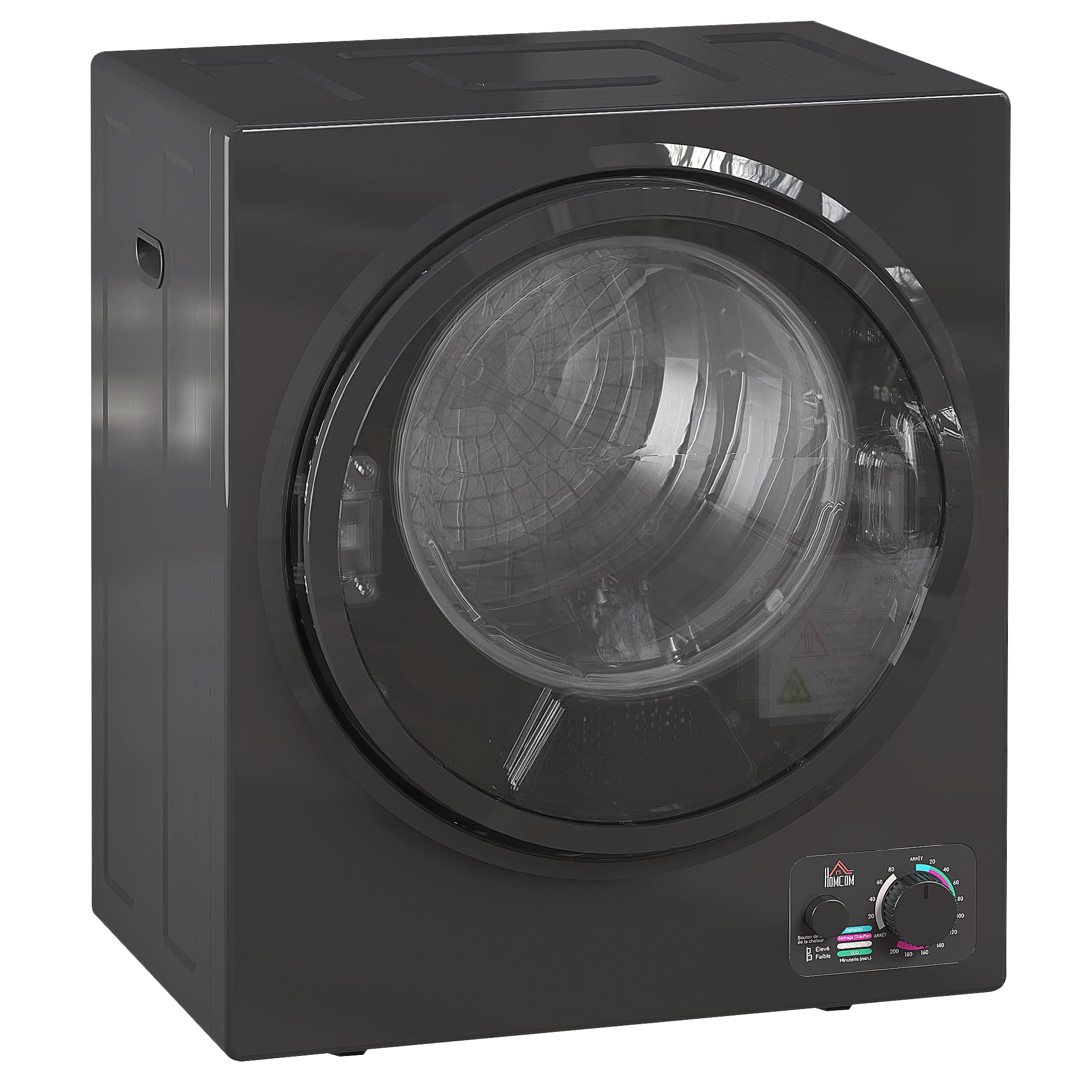HOMCOM Asciugatrice elettrica portatile 850 W 2,5 kg 4 modalità di asciugatura 2 livelli di riscaldamento, contenitore in acciaio inox, montaggio a parete per appartamento, dormitorio, nero