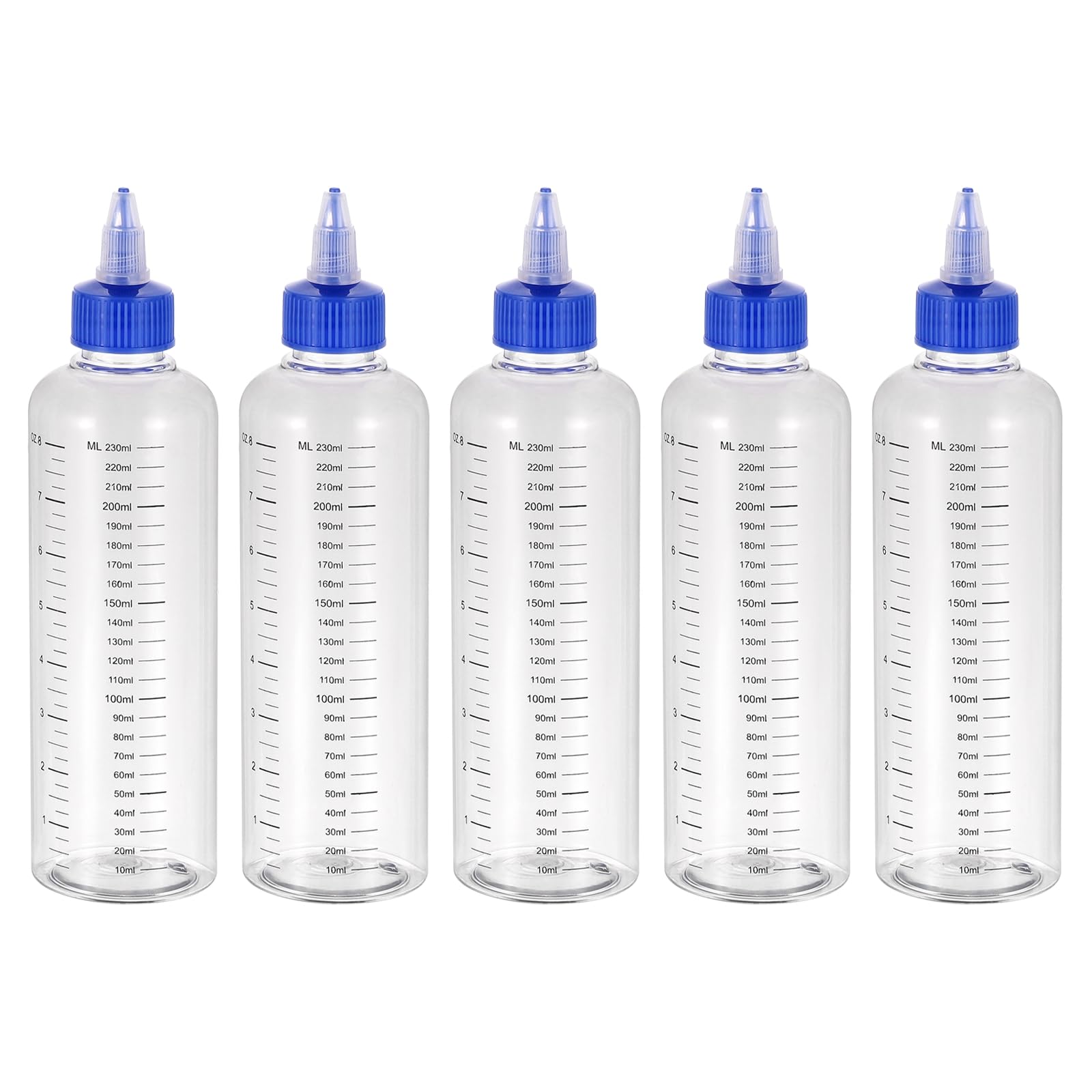 Flacon distributeur gradué de 250 ml en plastique avec bouchon bleu | Lot de 5