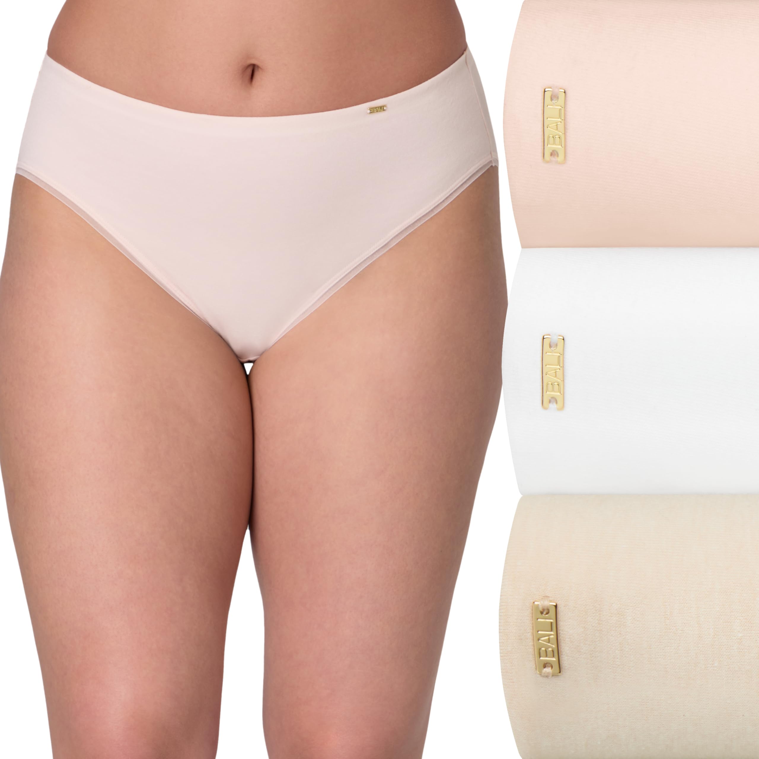 Bali womens Hi-cut Underwear Pack Lux Cotton Essentials Hi-cut Underwear Full Coverage Panties Moisture-wicking 3-pack