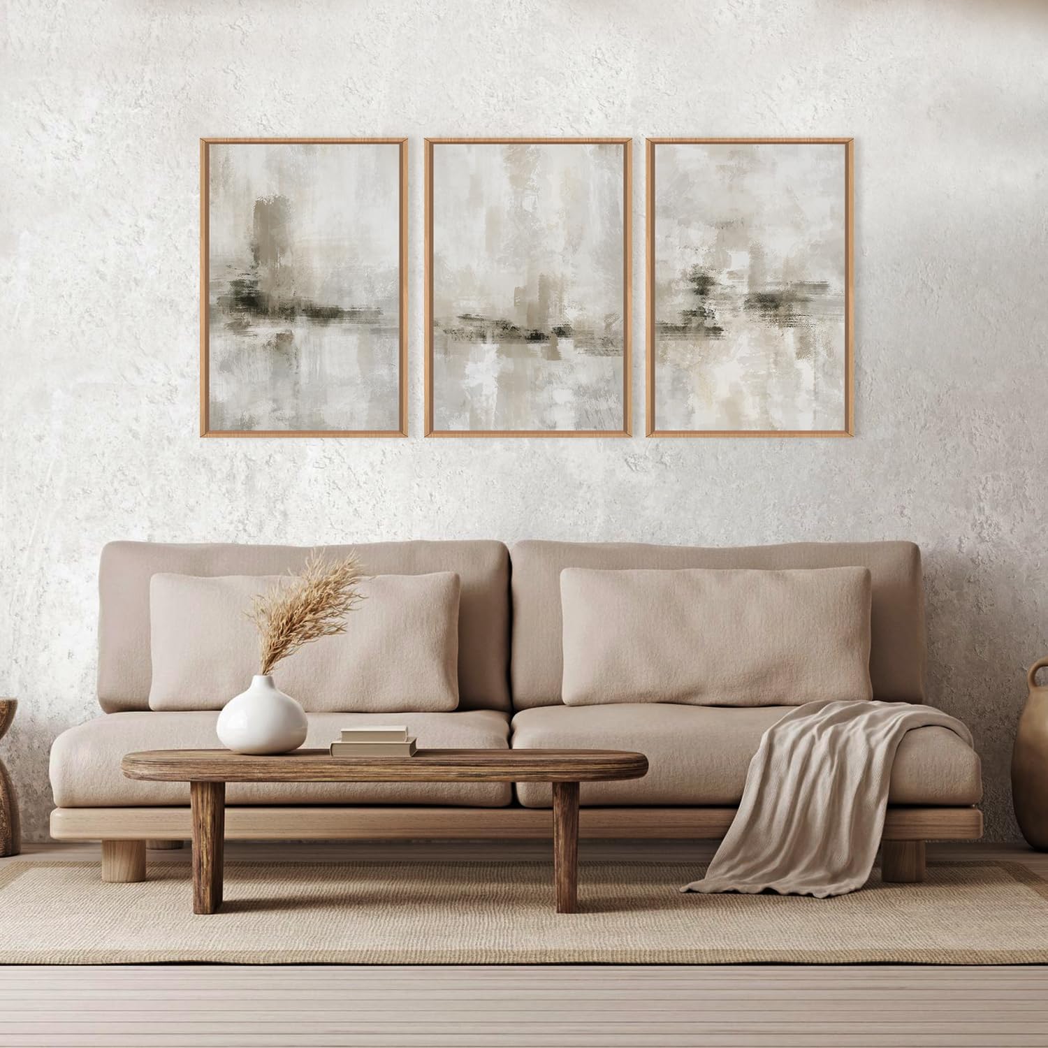 Ausril Watercolor Misty Forest Framed Canvas Wall Art Set, Foggy Mountain Wall Decor, Misty Pine Tree Wall Painting, Large Nature Landscape Art Prints for Living Room, Bedroom, Office - 24X36X3