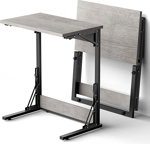 Miniatura 9 de Tatub Mesa auxiliar plegable en forma de C de 24 pulgadas, escritorio lateral pequeño para computadora portátil, mesa de bandeja de TV para sala de