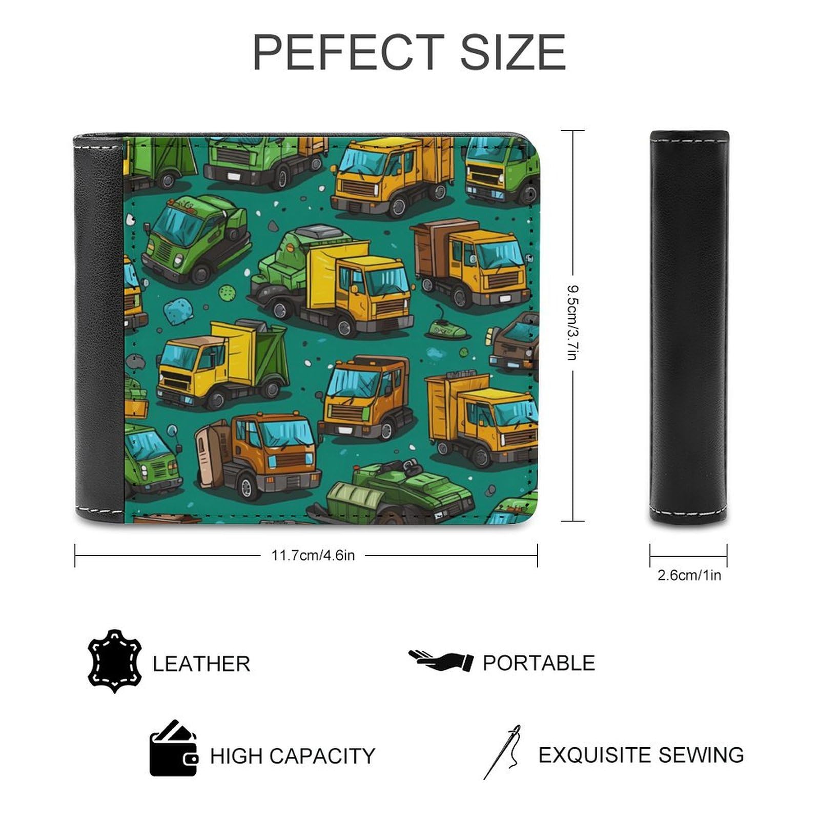 Garbage Truck Busy Day Funny Billfold Wallet Credit Card Holder Slim Passcase Pouch Purse for Men Women