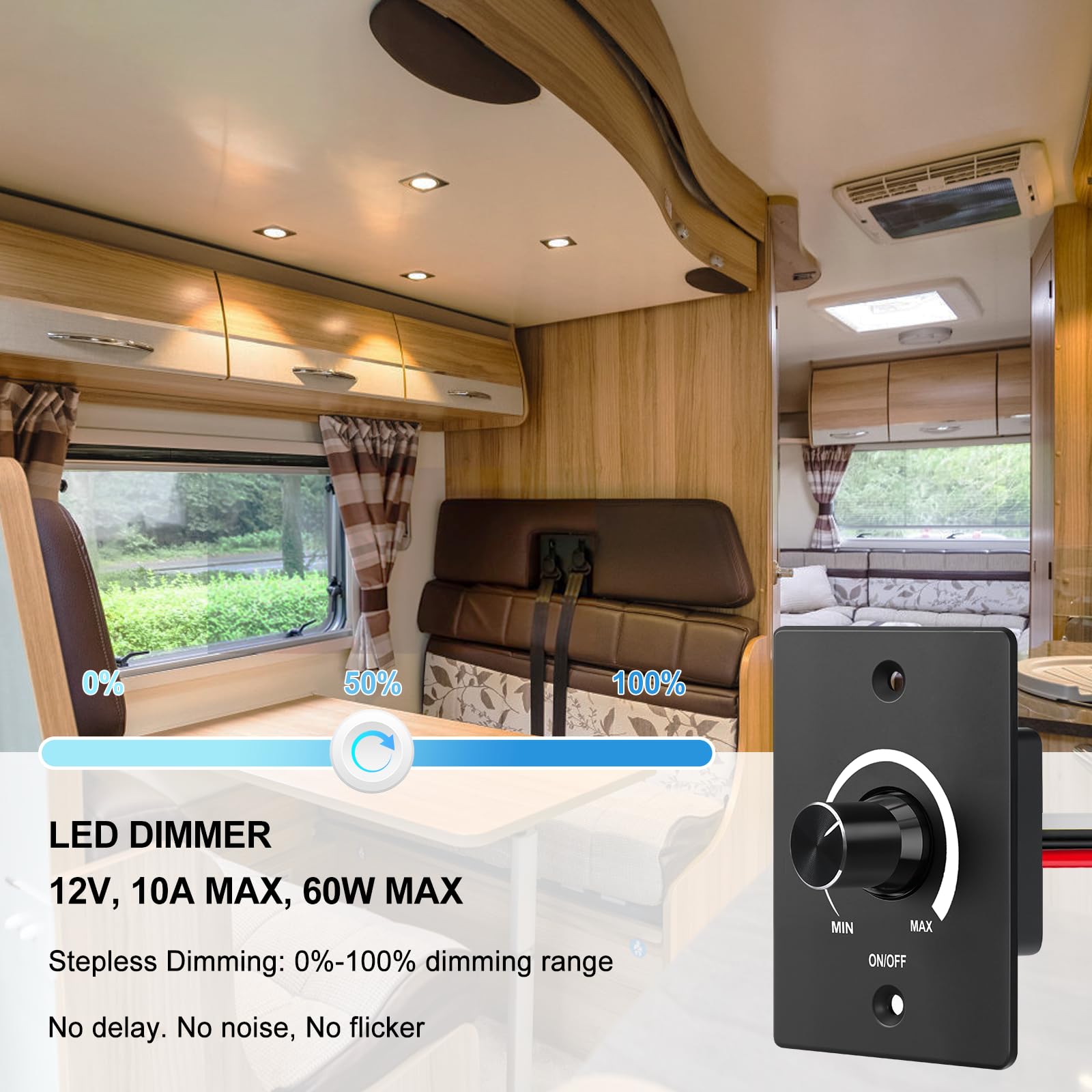Regulador Intensidad LED DC 12V 5A PWM Dimmer Compatible con LED, incandescentes, halógenas etc, Interruptor Regulador de Luz Regulación de luz sin escalas, Fácil de instalar