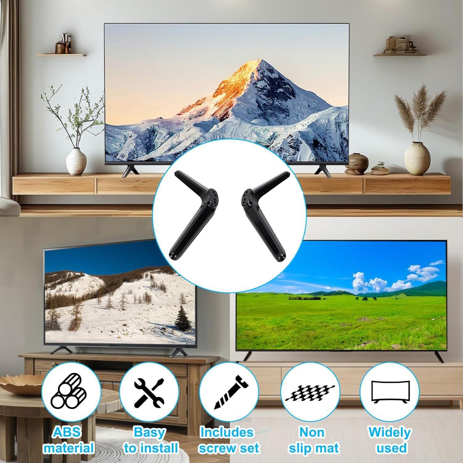 AMONIDA Podstawa Pod Telewizor, łatwa Instalacja Wymienne Nóżki do Podstawy Telewizora z Podkładkami Antypoślizgowymi, do Telewizorów Smart TV