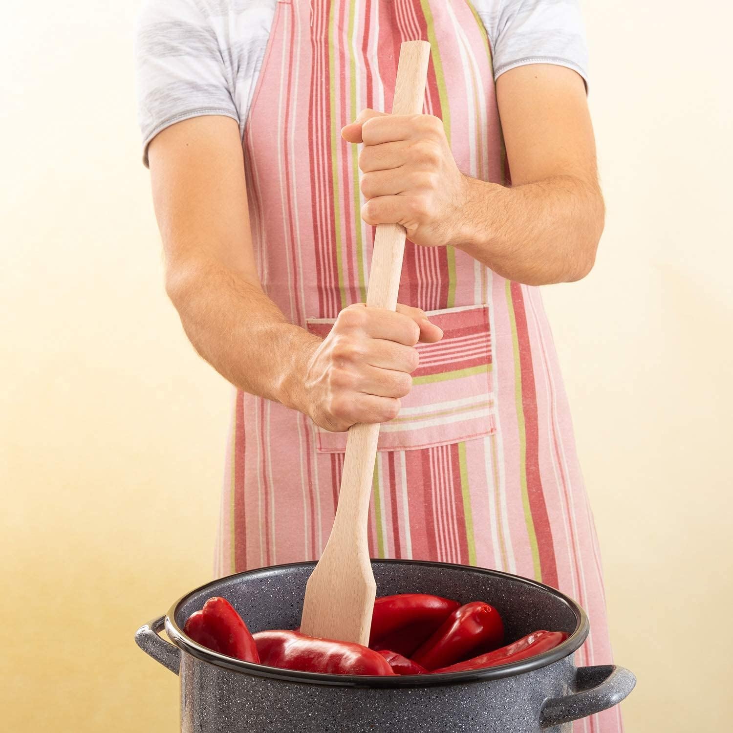 Espátula de madera grande de 32 pulgadas para cocinar, volteador de madera natural de mango largo, resistente al calor, antiadherente, seguro, espátula plana de madera para freír, voltear