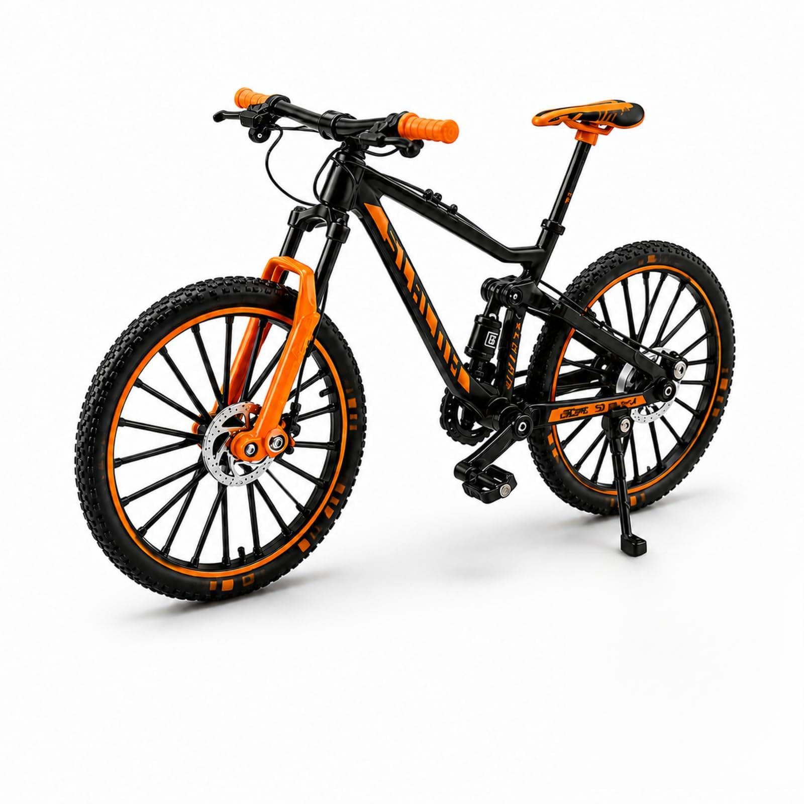 STIFFENERS Finger Bike Foldable Mini Mountain Bike Model with Rotating Wheels Deesktop Ornament for Fine Motor Skill Training Black Orange