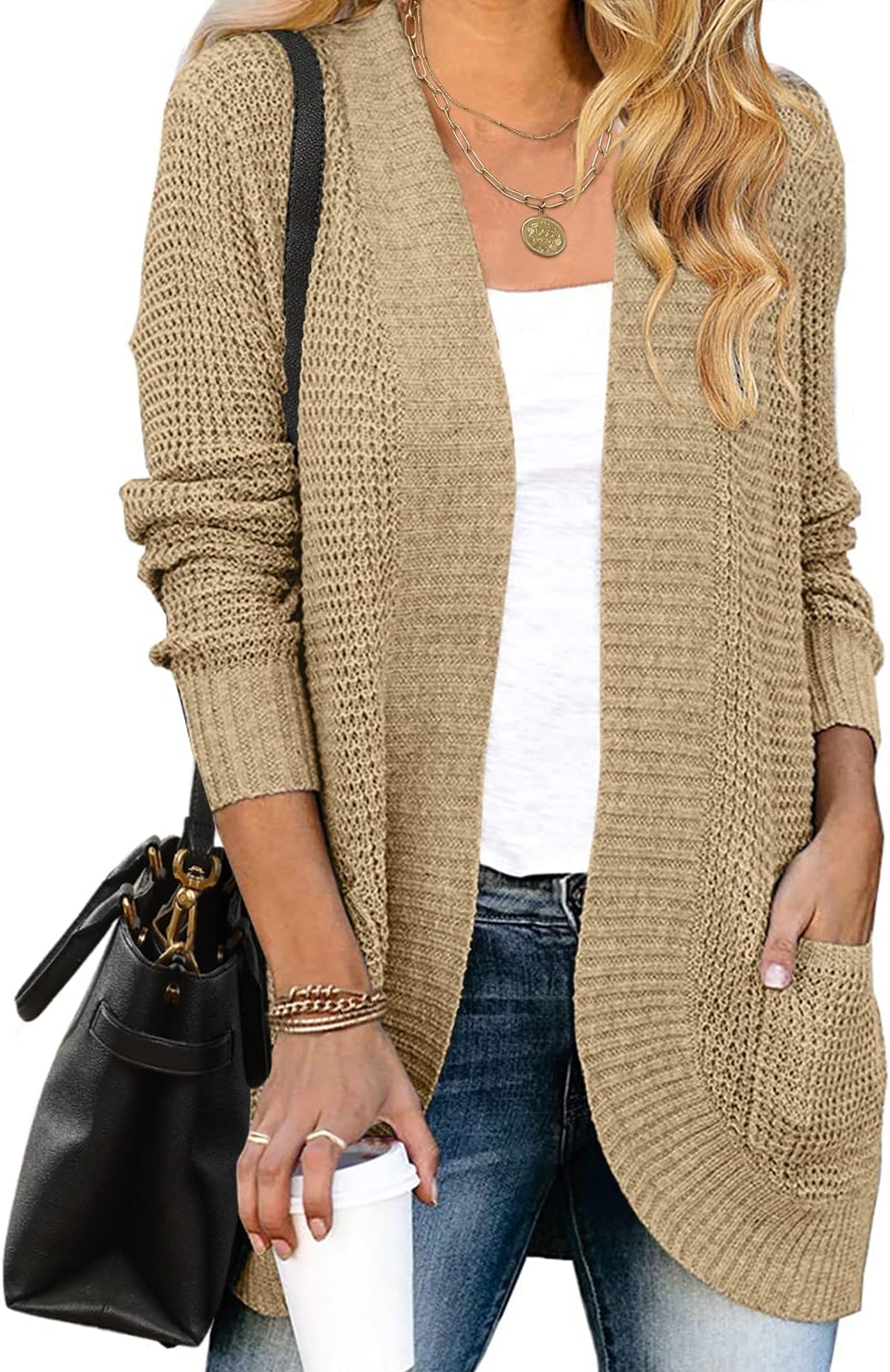 MEROKEETY Womens Long Sleeve Open Front Cardigans Chunky Knit Draped Sweaters Outwear