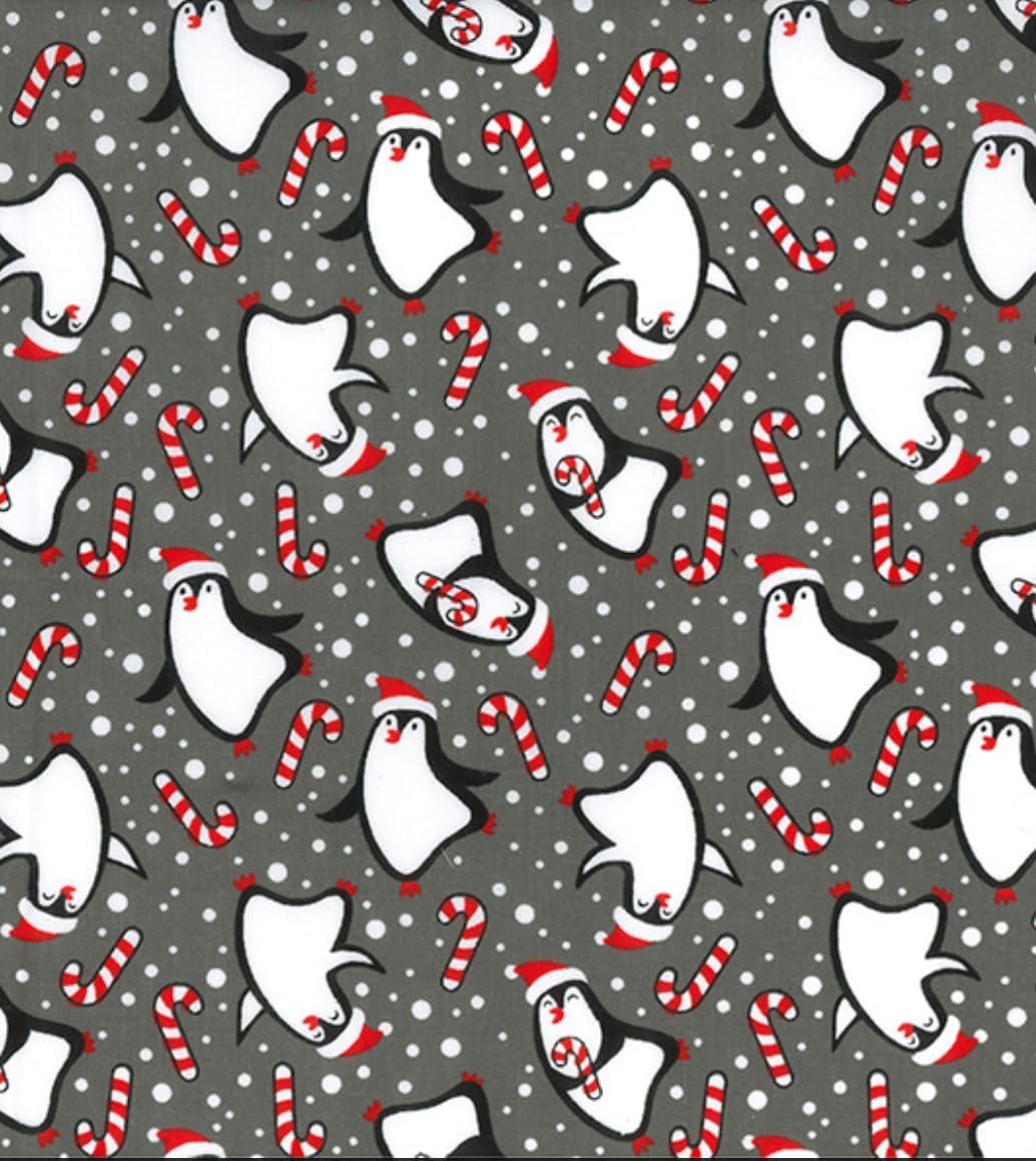Christmas Polycotton Fabrics - Xmas Designs Holly Mistletoe Berries Reindeers Gonks Penguins Bears Dogs (Per Metre) - Sewing Fabric - Simply Sew Crafty™ (Penguins on Silver, 1 Metre)