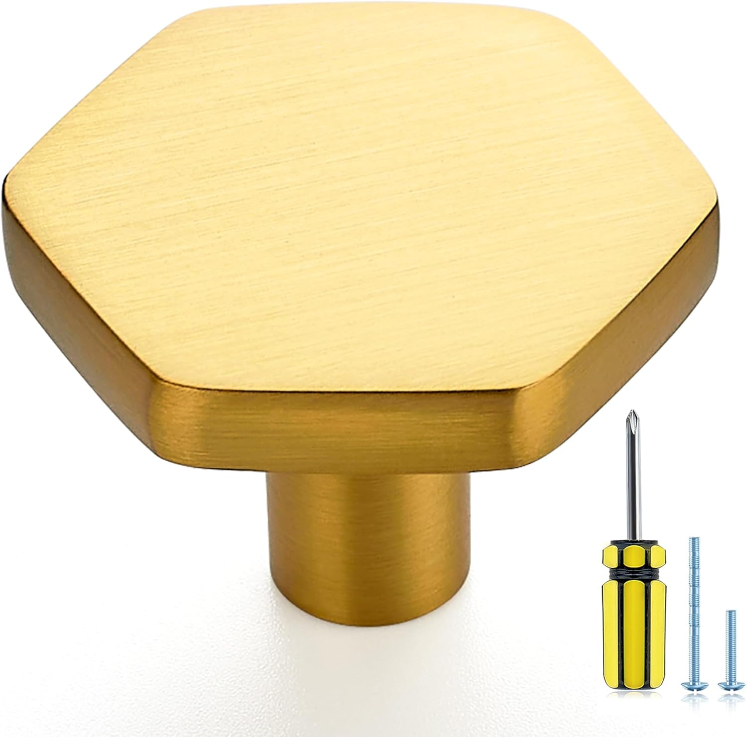 Ravinte 10 Pack Brushed Brass Solid Kitchen Cabinet Knobs Zinc Alloy Door Knobs Cabinet Hardware Gold Dresser Drawer Handles Drawer Knobs Brushed Brass Drawer Pulls with Screwdriver 10 Modern