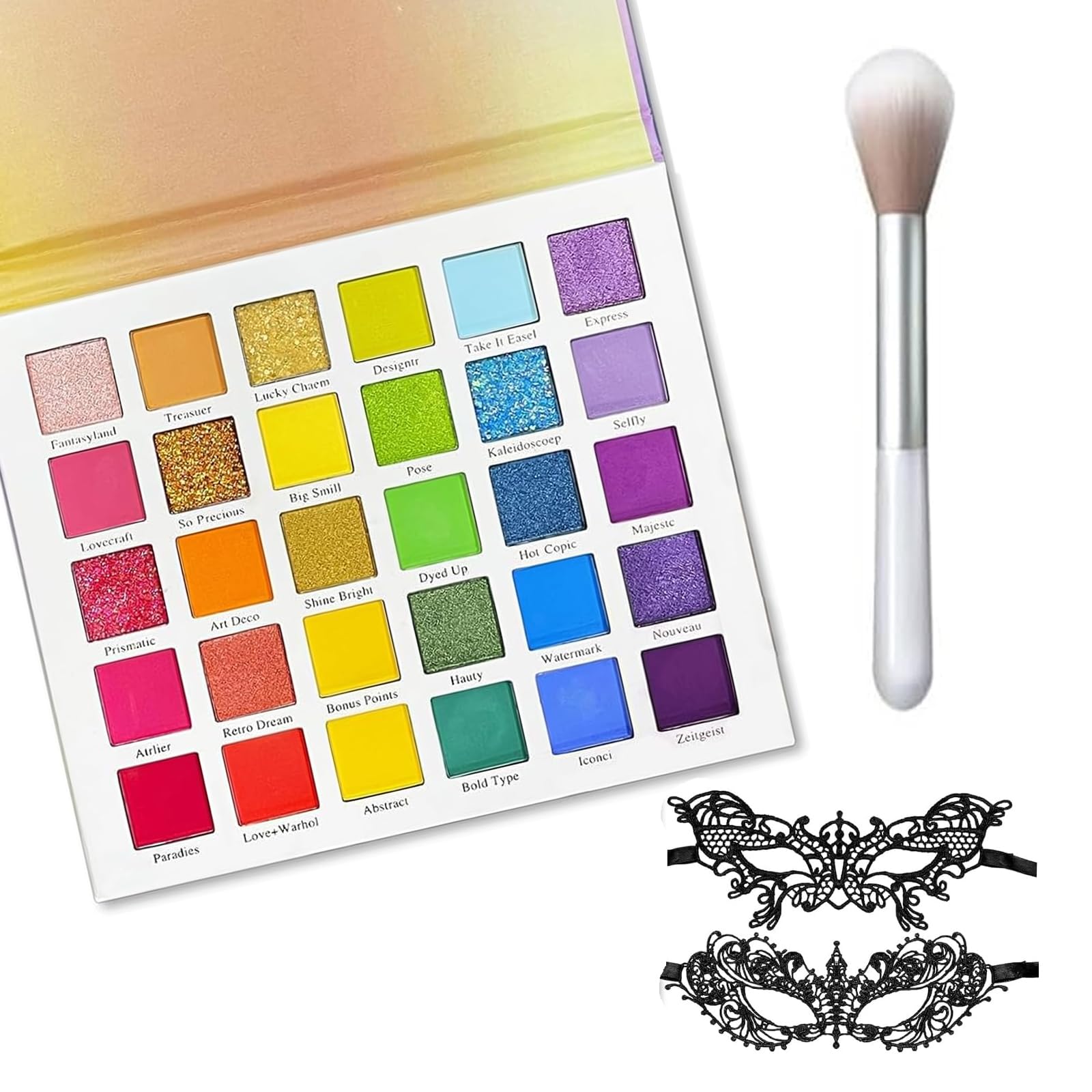 NALACAL30 Color Eyeshadow Palette with Lace Mask and Brush Set, Makeup Palettes Rainbow Color Bright Vibrant Colors Shades Cosmetics