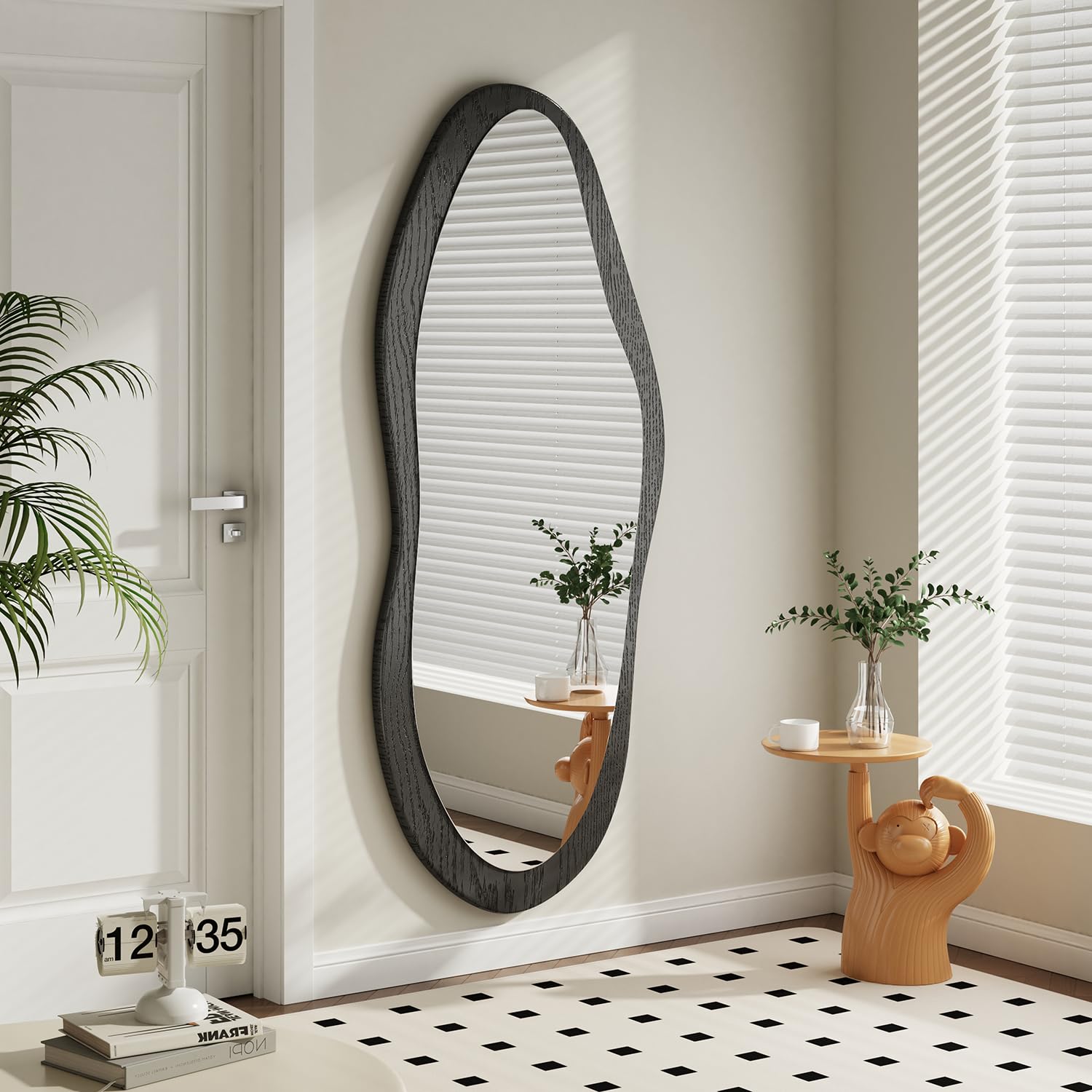 AAZZKANG Irregular Wall Mirror Full Length Large with Wood Framed 120x50cm Black Asymmetrical Full Body Mirrors for Bedroom Living Room Entryway
