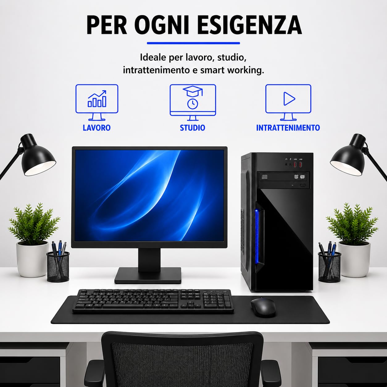 PC Fisso Completo - Computer Desktop i7-4790 • RAM 32GB • SSD 1TB (512 SSD + 512HDD) • Grafica Integrata HD 430 • Wi-Fi • Masterizzatore DVD • HDMI • USB 3.0 • Windows 11 Pro • Office 365.