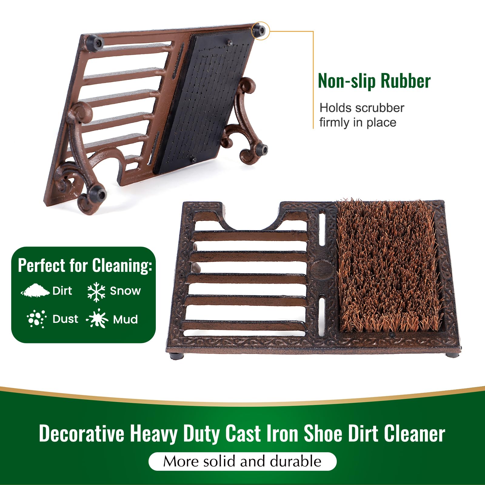 Cast Iron Boot Brush Scraper Outdoor, Black Heavy Duty Boot Scrubber Brush With Angled Design, Outdoor Shoe Scrapers With Brushes, All Weather Boot - View #6