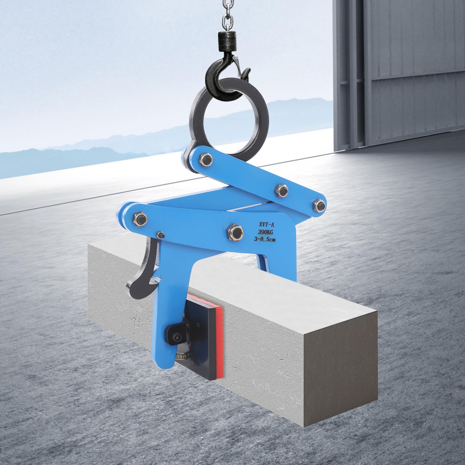 Bordsteinzange 390kg Tragkraft, Verstellbare Steingreifer 3-8.5cm für Granit/Marmor, Versetzzange mit Gummi-Backen, Inkl. Verriegelung für Kran & Hebezange, Blau