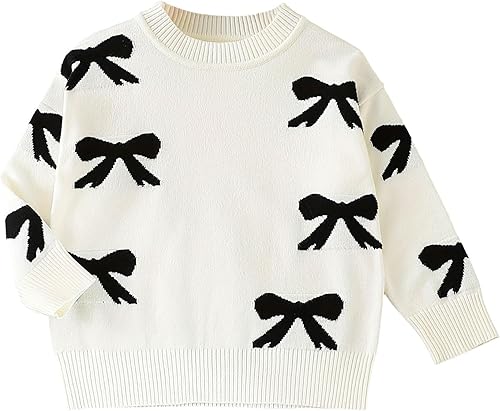 Girls Cozy Bow Sweater Cute Long Sleeve Crew Neck Slim Fit Knitted Pullover Toddler Fall Winter Cold Weather Proof Tops