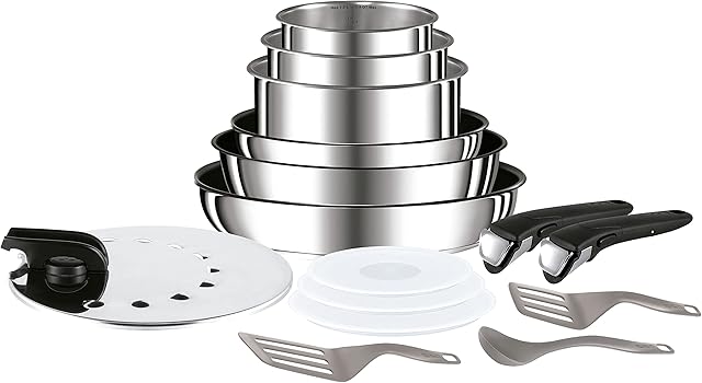 Tefal L94096 Ingenio Préférence Stainless Steel High Quality Non-Stick Pan/Pot Starter Set, 15 Pieces