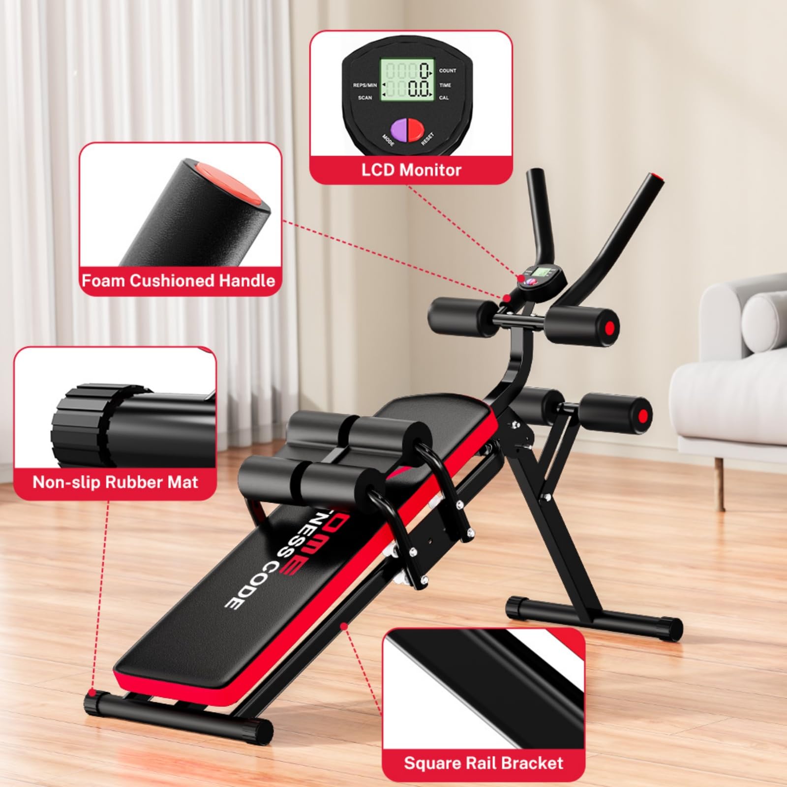 Allenatore addominale per la casa, dispositivo di allenamento multifunzionale, portata 150 kg, per allenamento completo addominale, con contatore